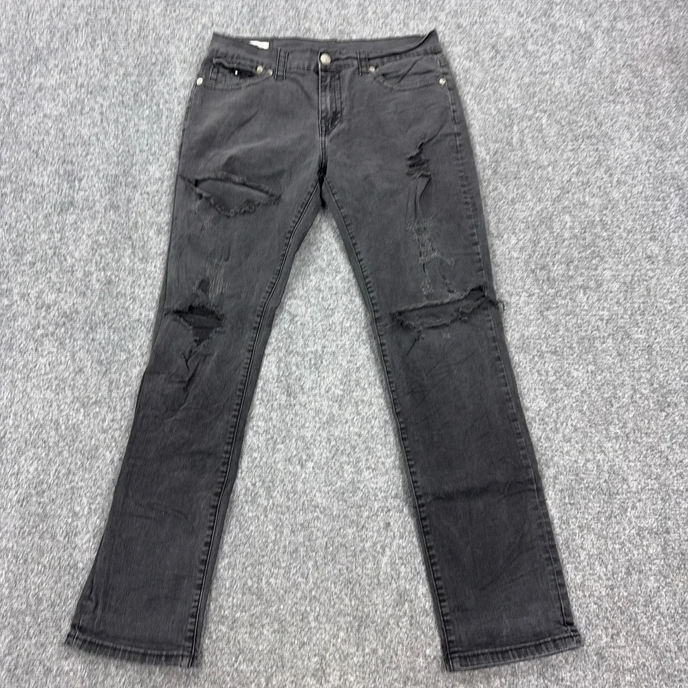True Religion Geno Flap Relaxed Slim Jeans Mens 34x32 Black Distressed Denim